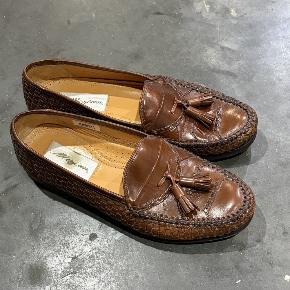 Mezlan Coral Brown Leather Basketweave Tassel Loafers Men's 8 M Old Money Spain